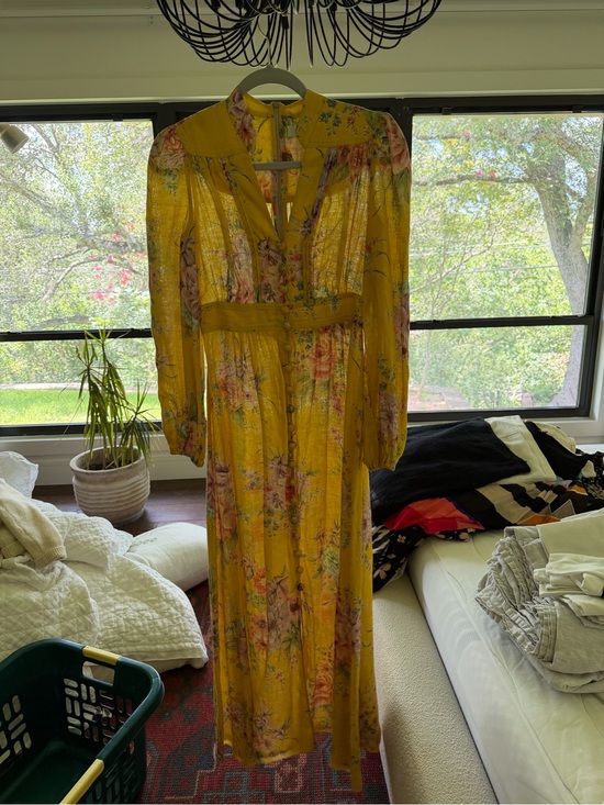 Zimmermann Dresses & Skirts - Zimmermann Yellow Floral Maxi Dress with Pink & Green Accents